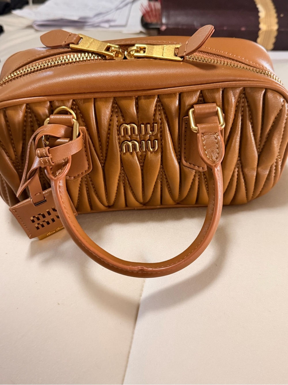Miu Miu Quilted Matelassé Satchel in Brown with Gold Hardware - Picture 13 of 13
